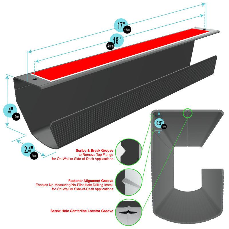 Cable Management Tray, Under-Desk/On-Wall/Side-of-Desk